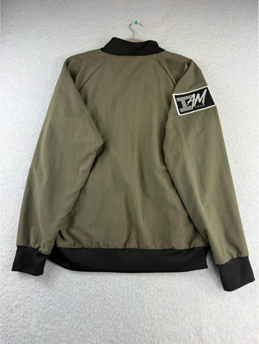 Urban Empire AM Tour Men's Green/Black Full Zip Band Collar Bomber Jacket, M Y2K